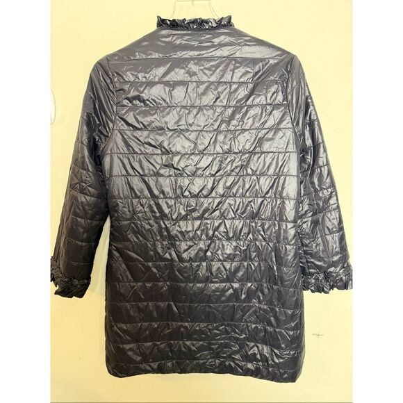 Patty Kim Gray Ruffle Trim Lightweight Puffer Jacket Size Small – Quilted Nylon - Picture 3 of 4